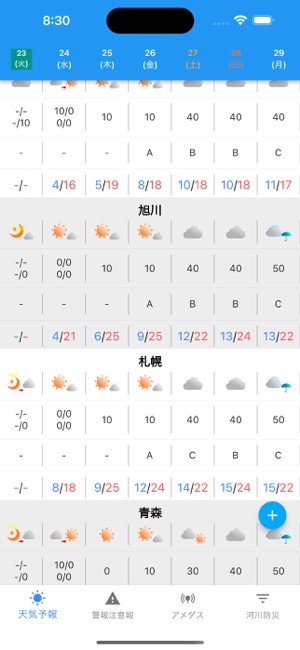 日本氣象廳天氣預(yù)報和防災(zāi)信息iPhone版截圖2