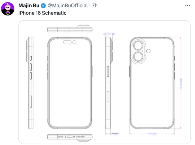 疑似蘋果 iPhone 16 手機(jī)設(shè)計(jì)圖流出：回歸豎排雙攝設(shè)計(jì)