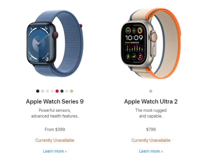 蘋果已停止在美國官網(wǎng)銷售 Apple Watch Series 9 和 Ultra 2