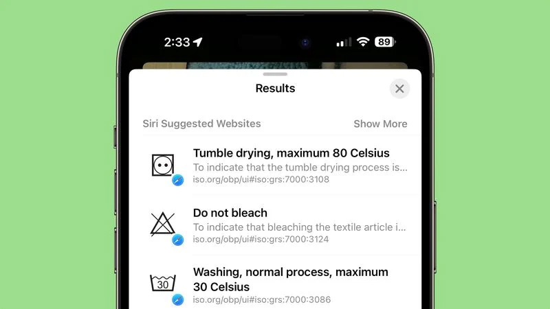 蘋果 iOS 17 “看圖查詢”功能支持識別衣服洗滌標(biāo)志